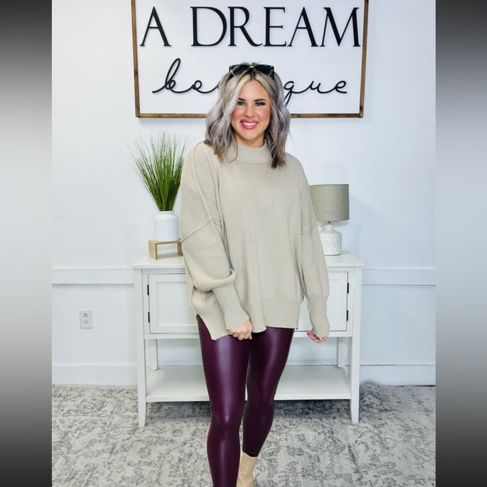 Light mocha side slit oversized sweater size L/XL
